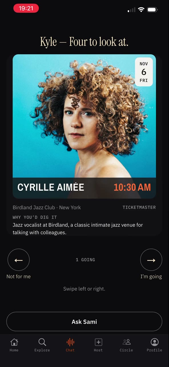 Cyrille Aimée event artwork from the TestFlight recording.