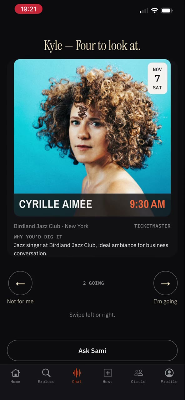 Cyrille Aimée event artwork from the TestFlight recording.